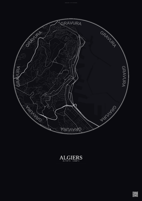 Affiche Algiers – Poster carte de ville | Gravura – Fond foncé