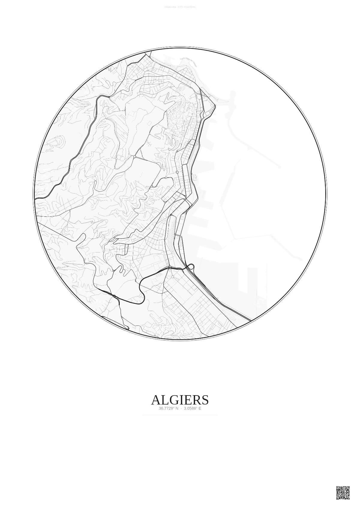 Affiche Algiers – Poster carte de ville | Gravura – Fond clair