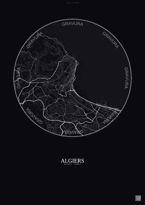 Affiche Algiers – Poster carte de ville | Gravura – Fond foncé