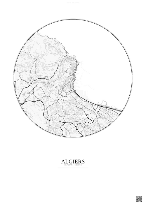 Affiche Algiers – Poster carte de ville | Gravura – Fond clair
