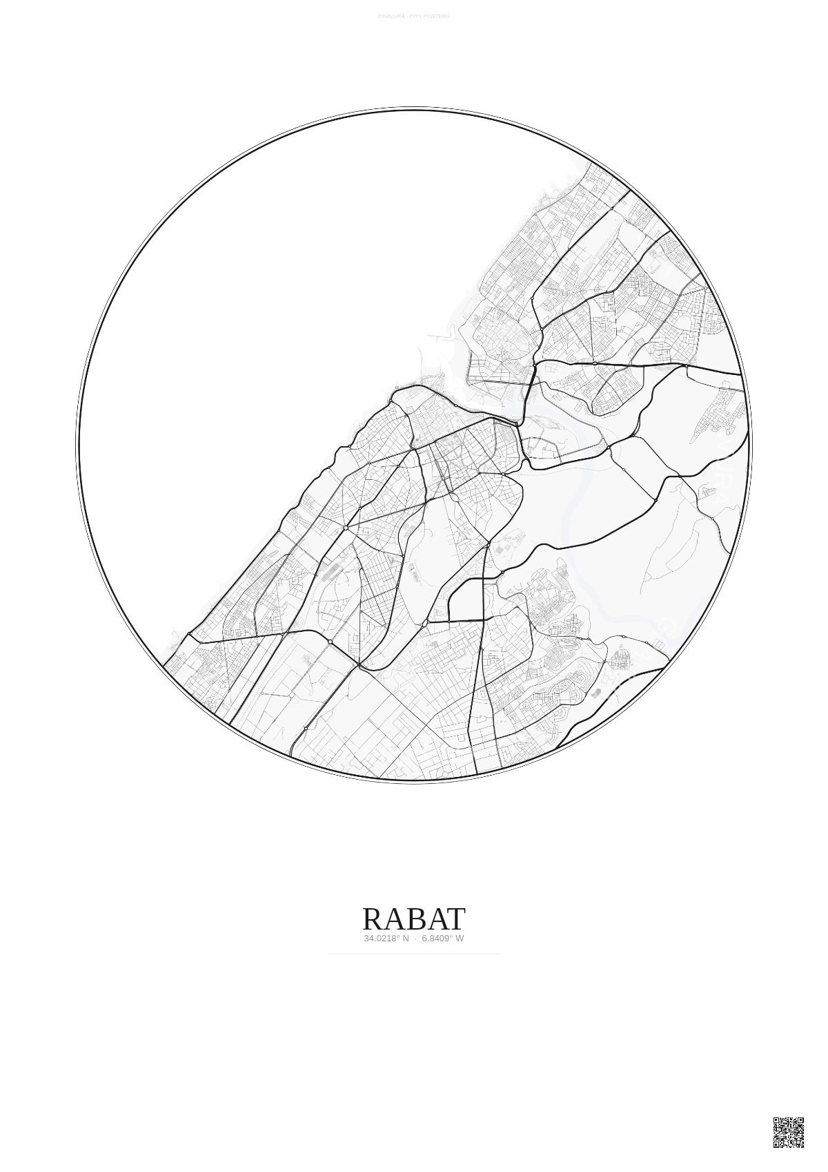 Affiche Rabat – Poster carte de ville | Gravura – Fond clair