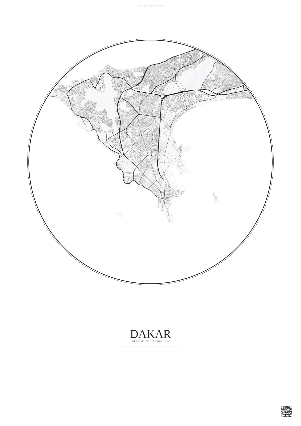 Affiche Dakar – Poster carte de ville | Gravura – Fond clair
