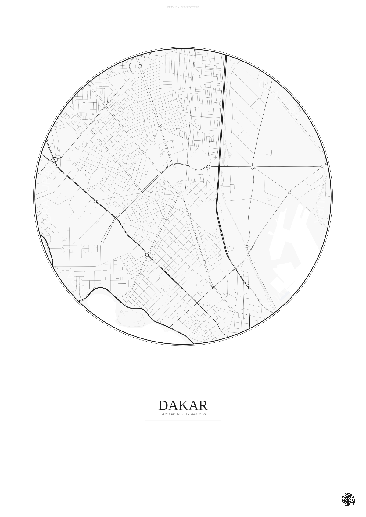 Affiche Dakar – Poster carte de ville | Gravura – Fond clair