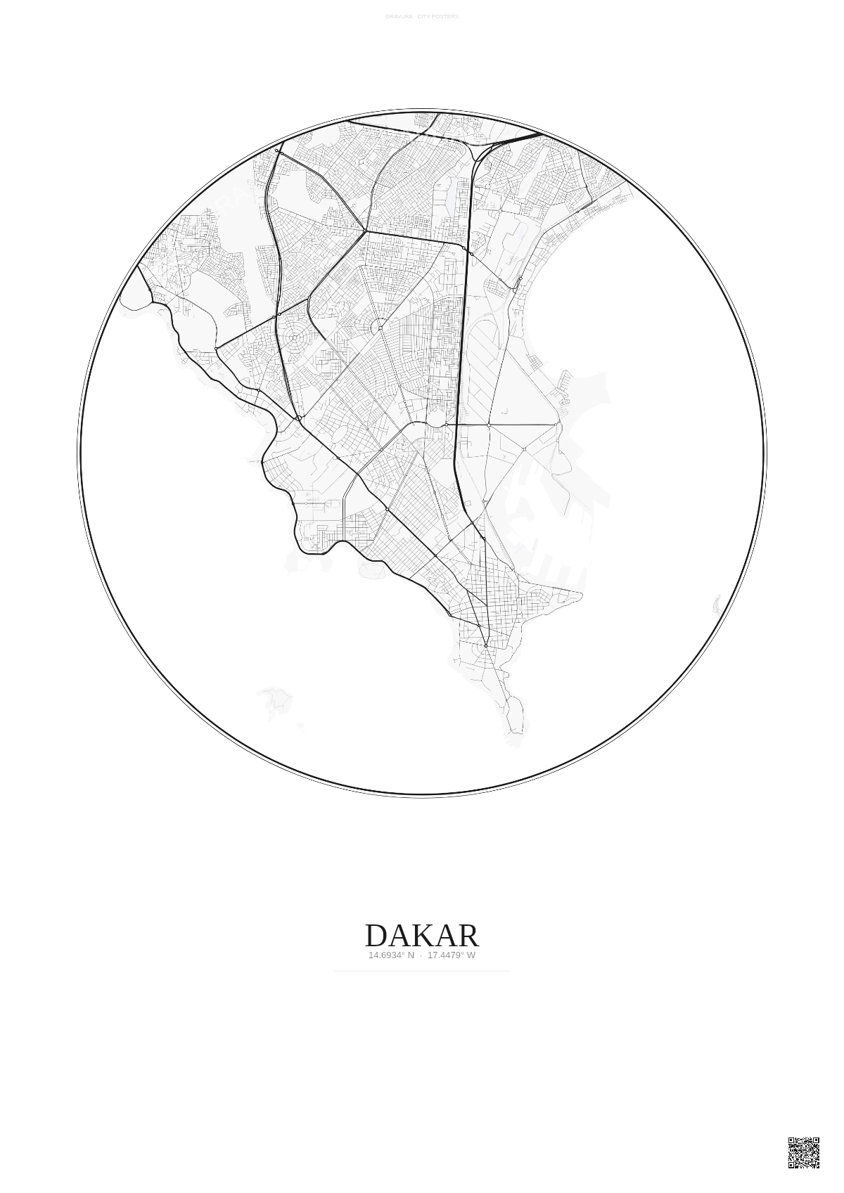 Affiche Dakar – Poster carte de ville | Gravura – Fond clair