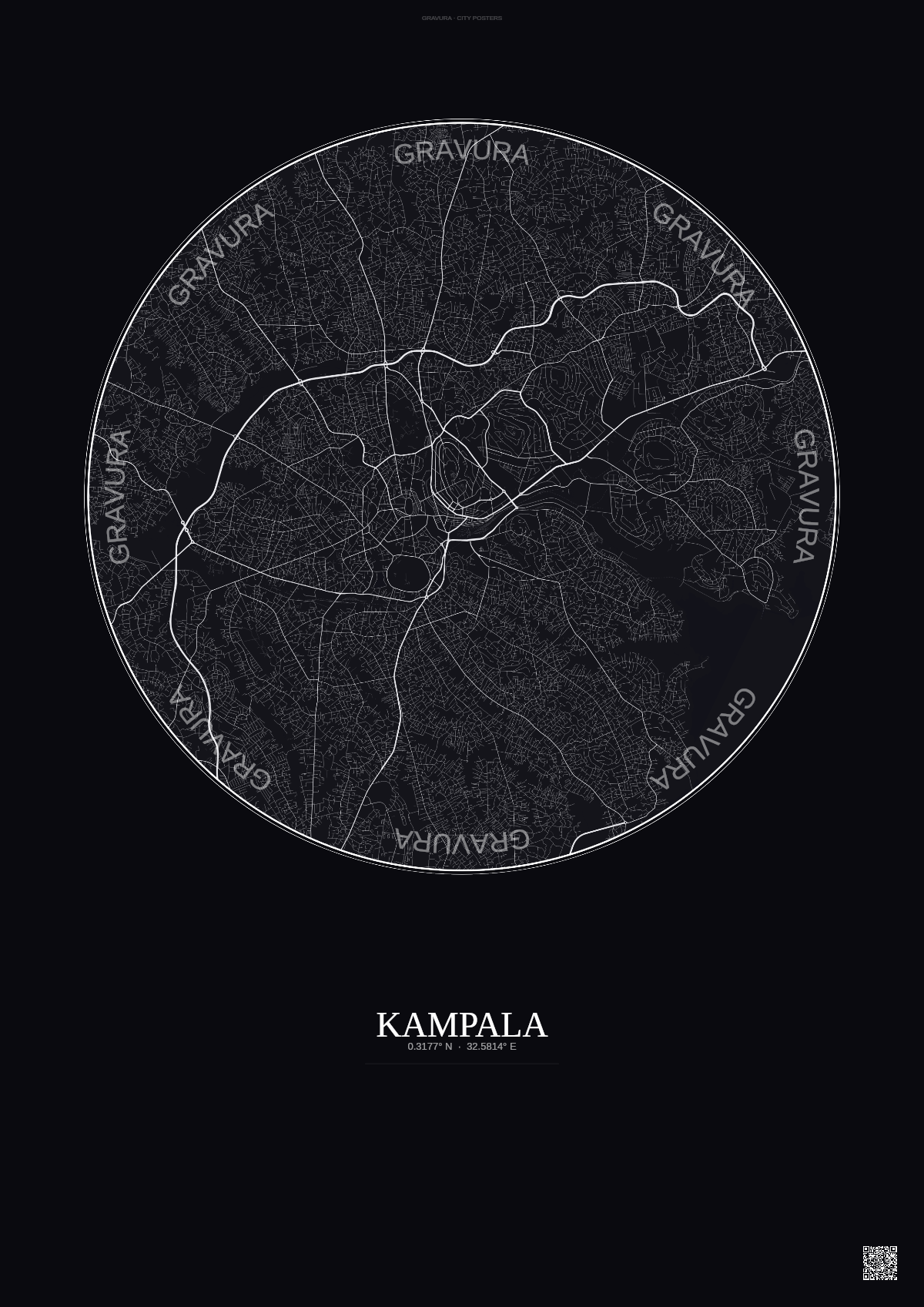 Affiche Kampala – Poster carte de ville | Gravura – Fond foncé