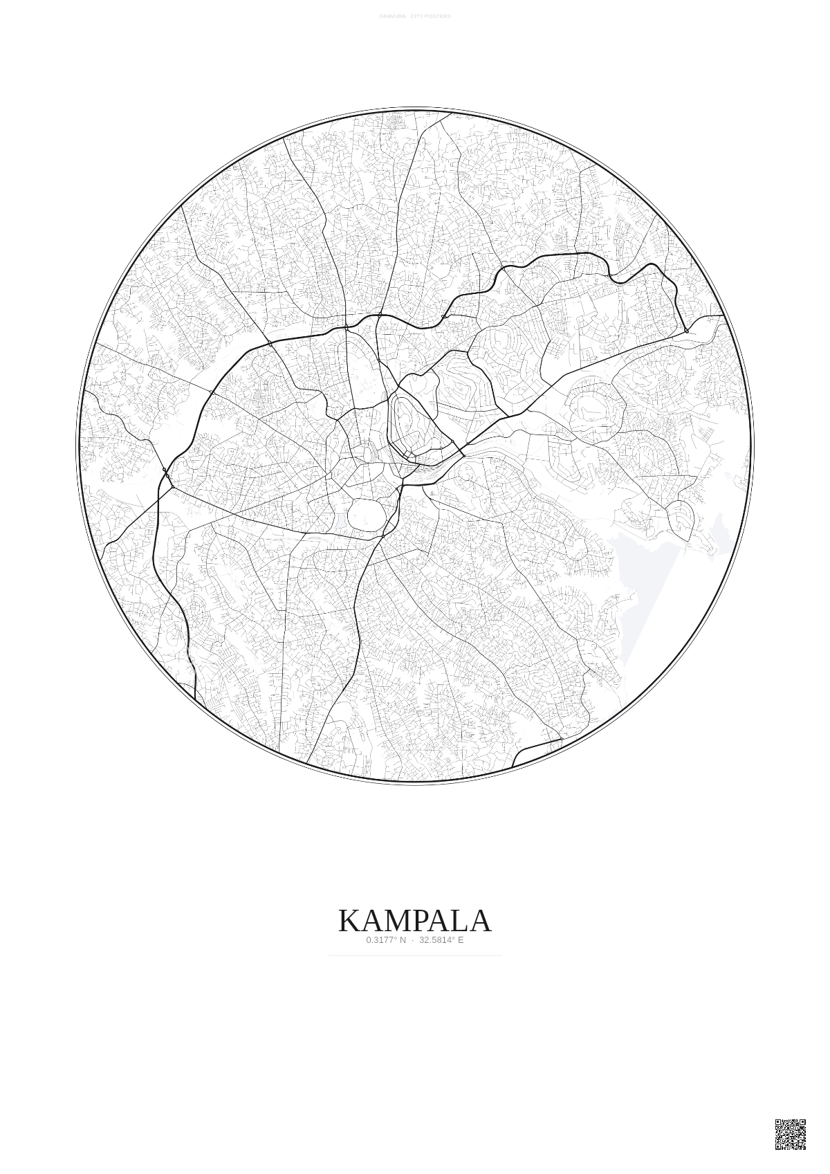 Affiche Kampala – Poster carte de ville | Gravura – Fond clair