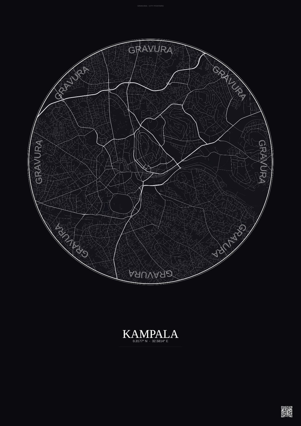 Affiche Kampala – Poster carte de ville | Gravura – Fond foncé