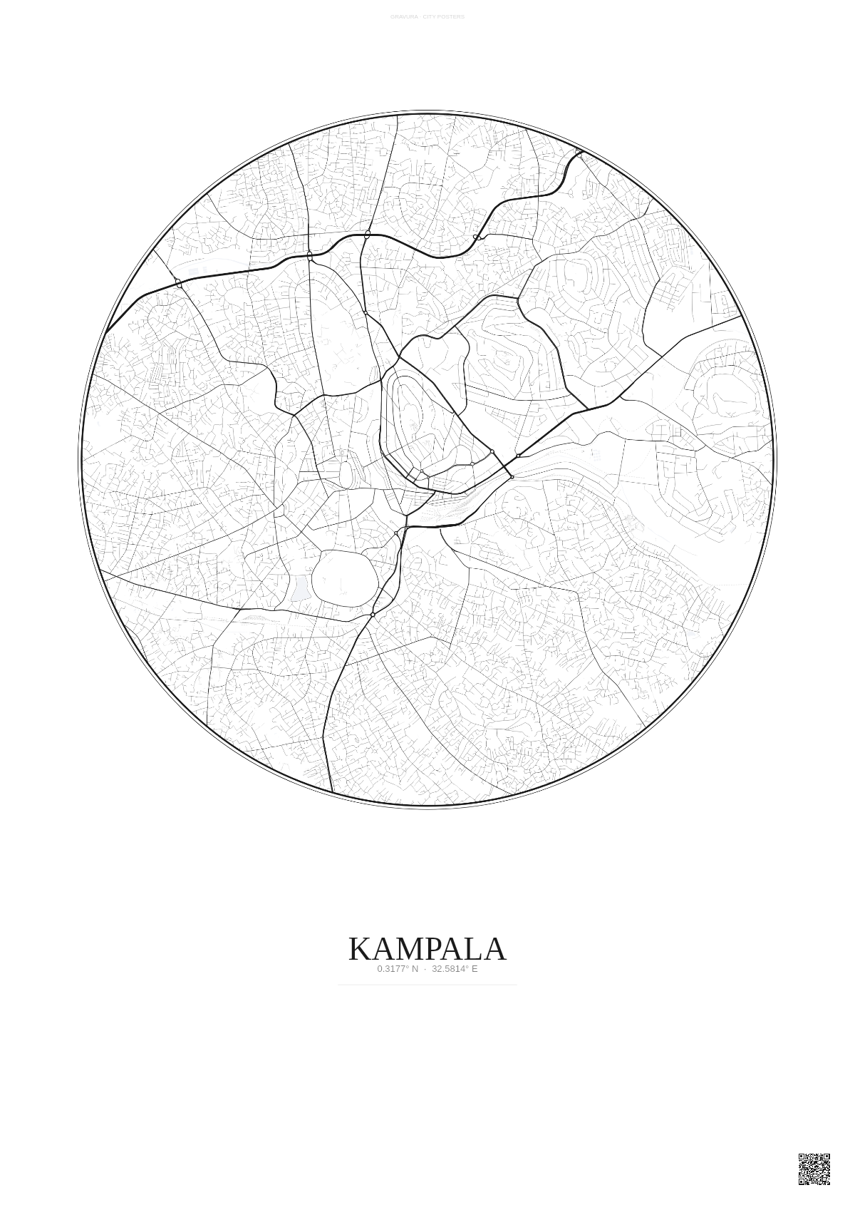 Affiche Kampala – Poster carte de ville | Gravura – Fond clair