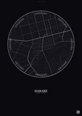 Affiche Harare – Poster carte de ville | Gravura – Fond foncé