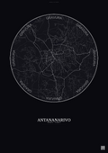 Affiche Antananarivo – Poster carte de ville | Gravura – Fond foncé