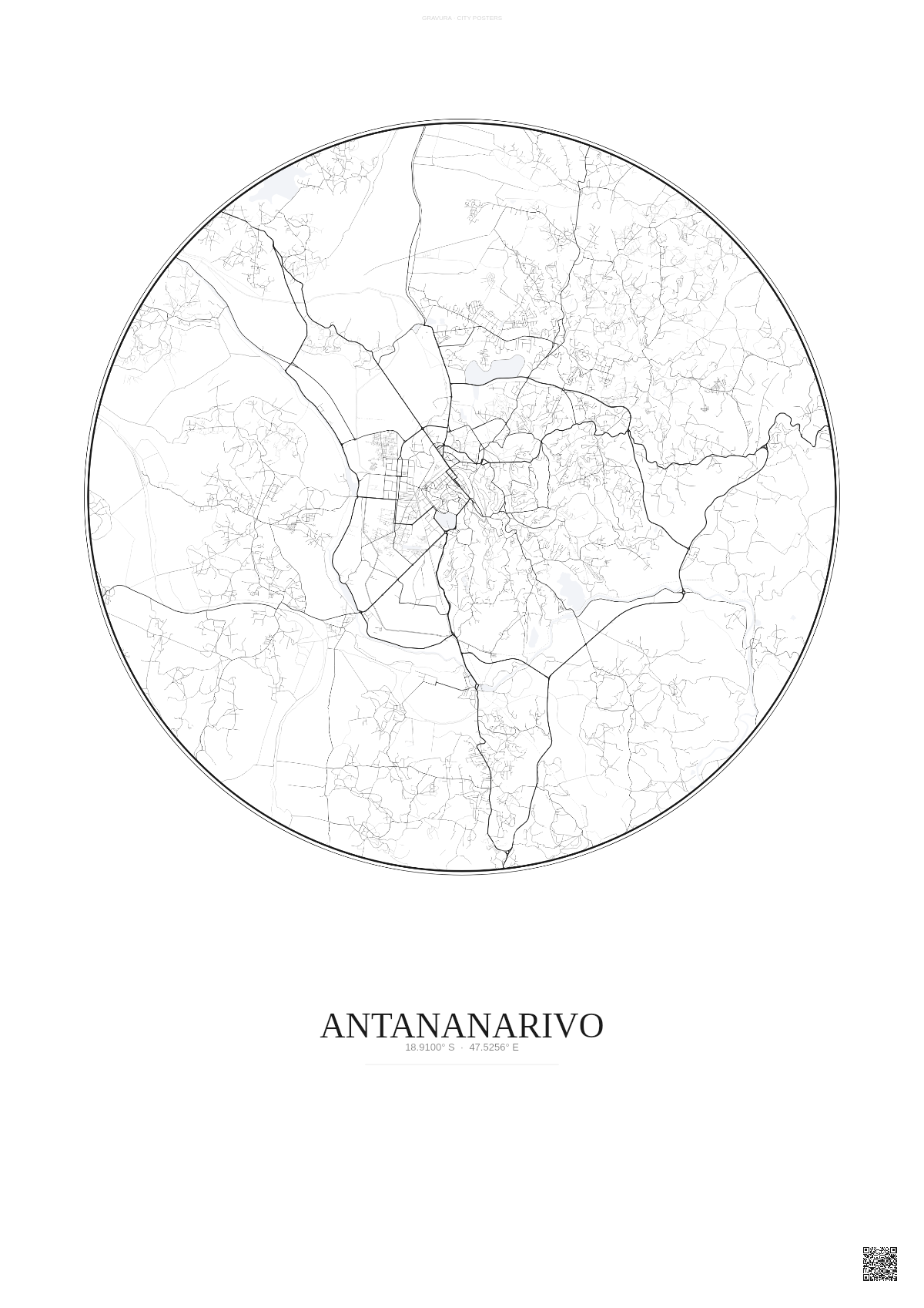 Affiche Antananarivo – Poster carte de ville | Gravura – Fond clair