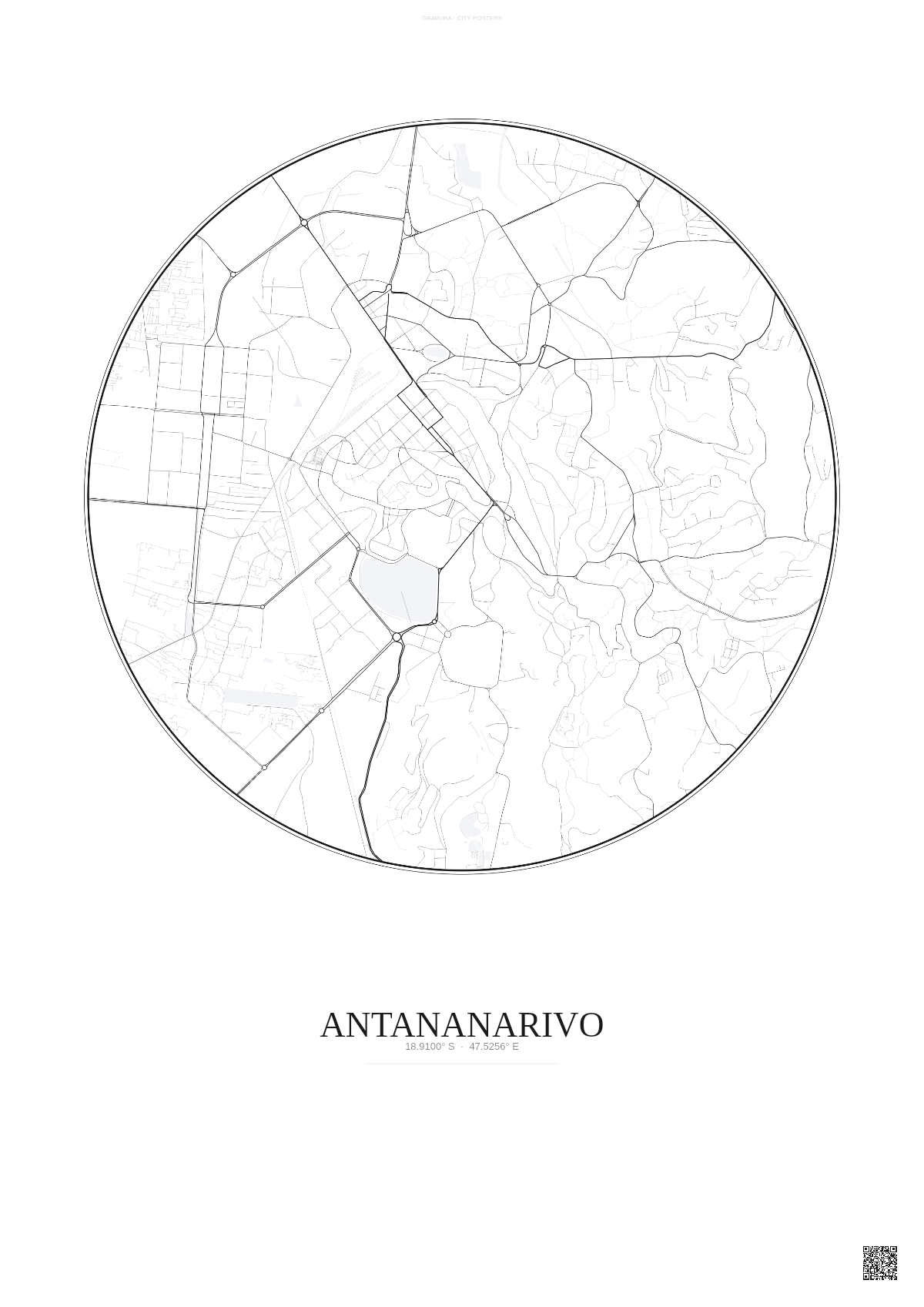 Affiche Antananarivo – Poster carte de ville | Gravura – Fond clair