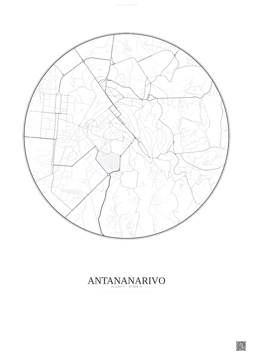 Affiche Antananarivo – Poster carte de ville | Gravura – Fond clair
