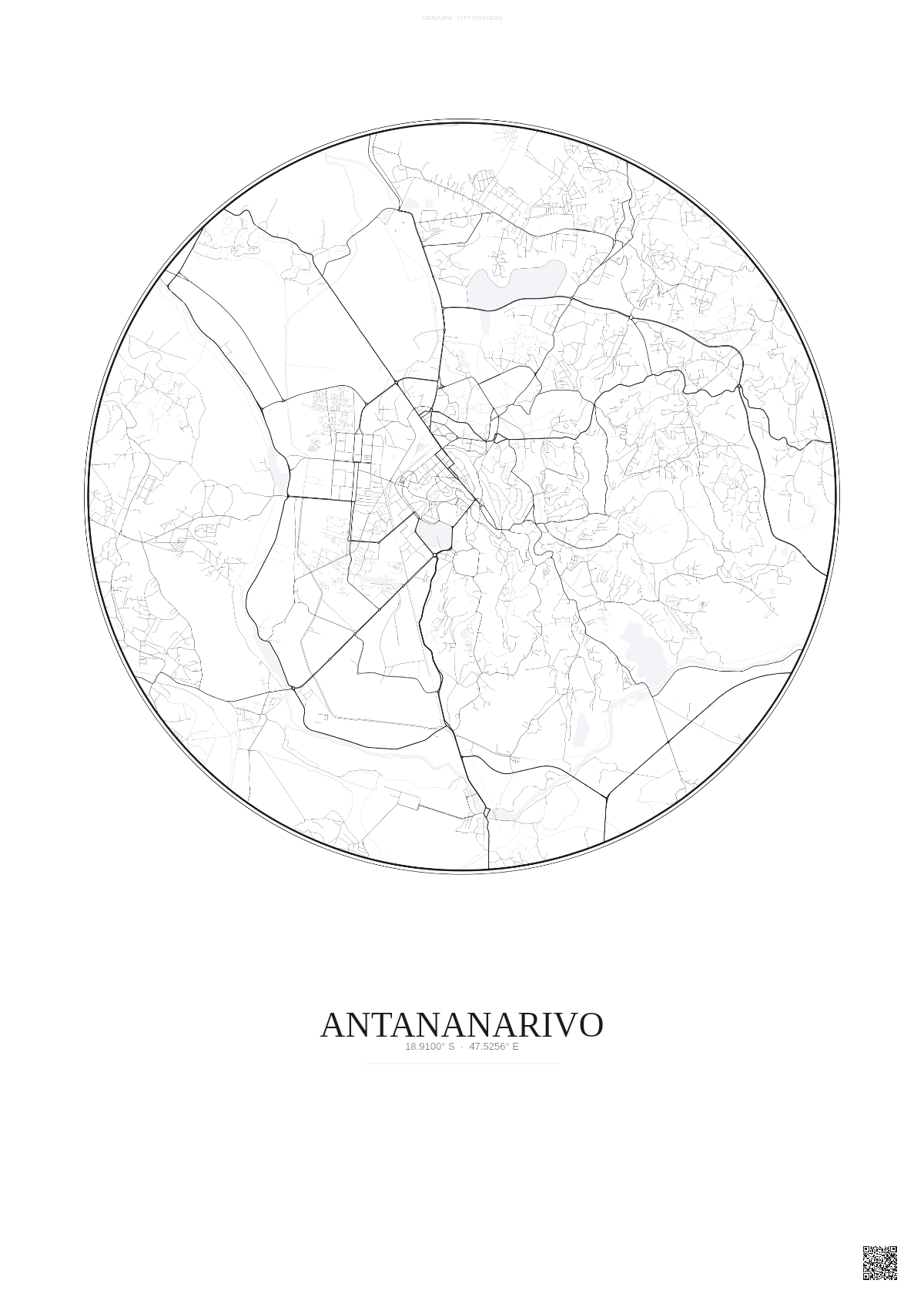 Affiche Antananarivo – Poster carte de ville | Gravura – Fond clair