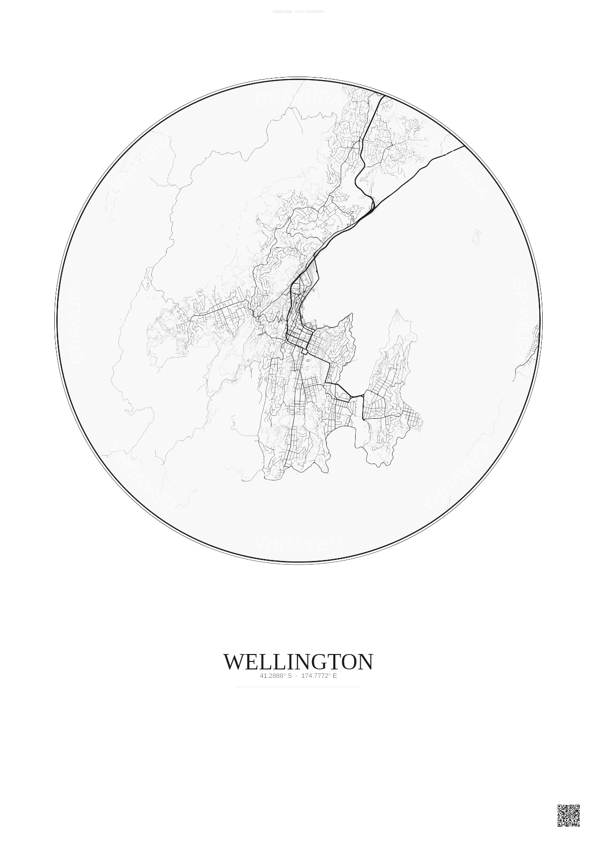 Affiche Wellington – Poster carte de ville | Gravura – Fond clair