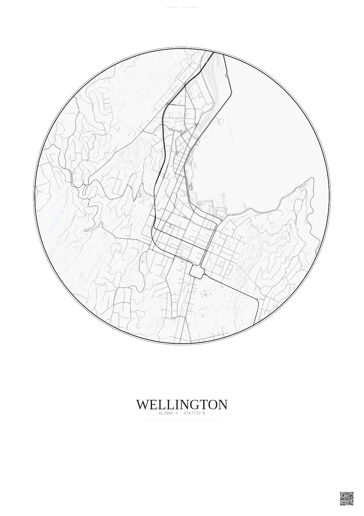 Affiche Wellington – Poster carte de ville | Gravura – Fond clair