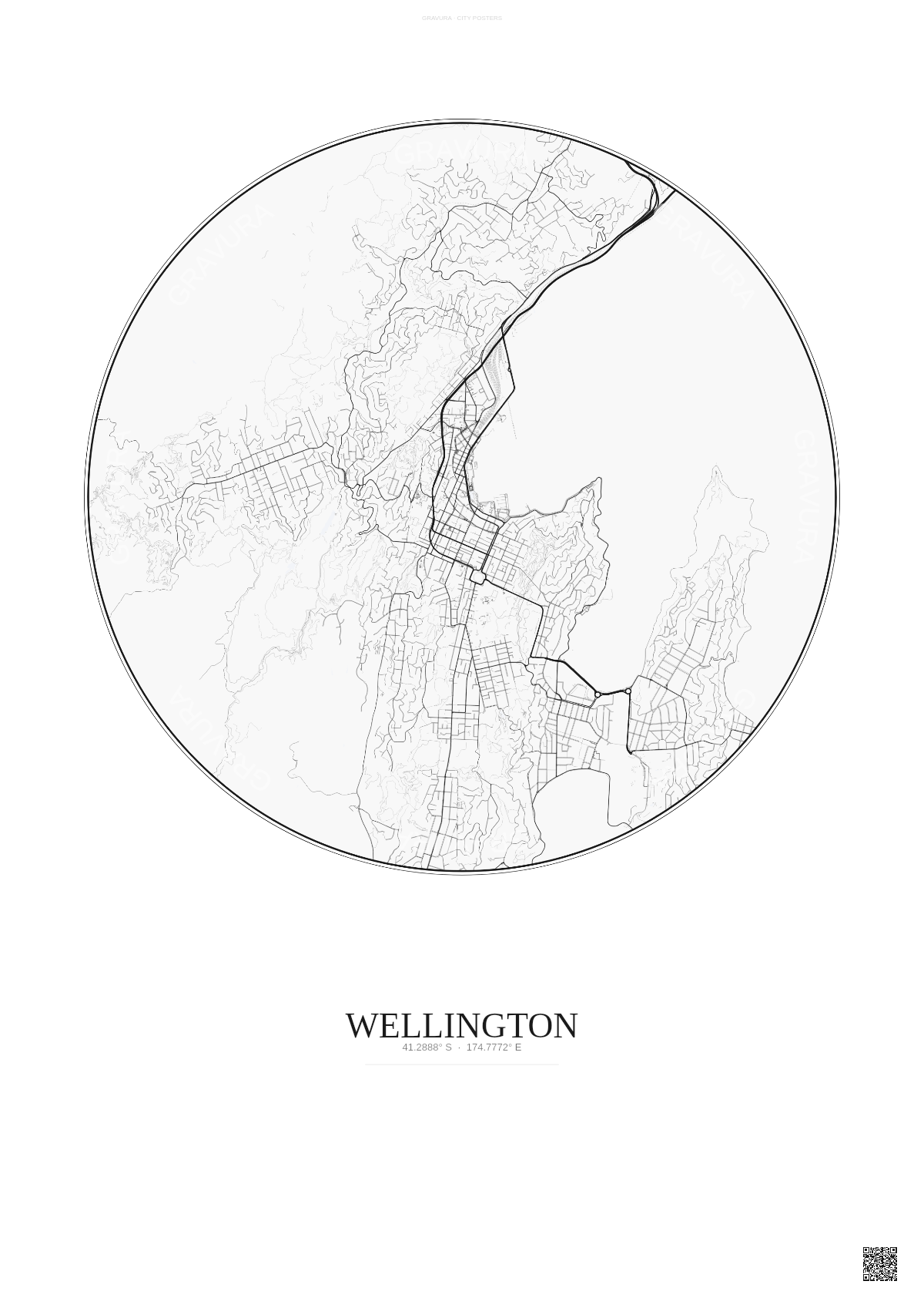 Affiche Wellington – Poster carte de ville | Gravura – Fond clair