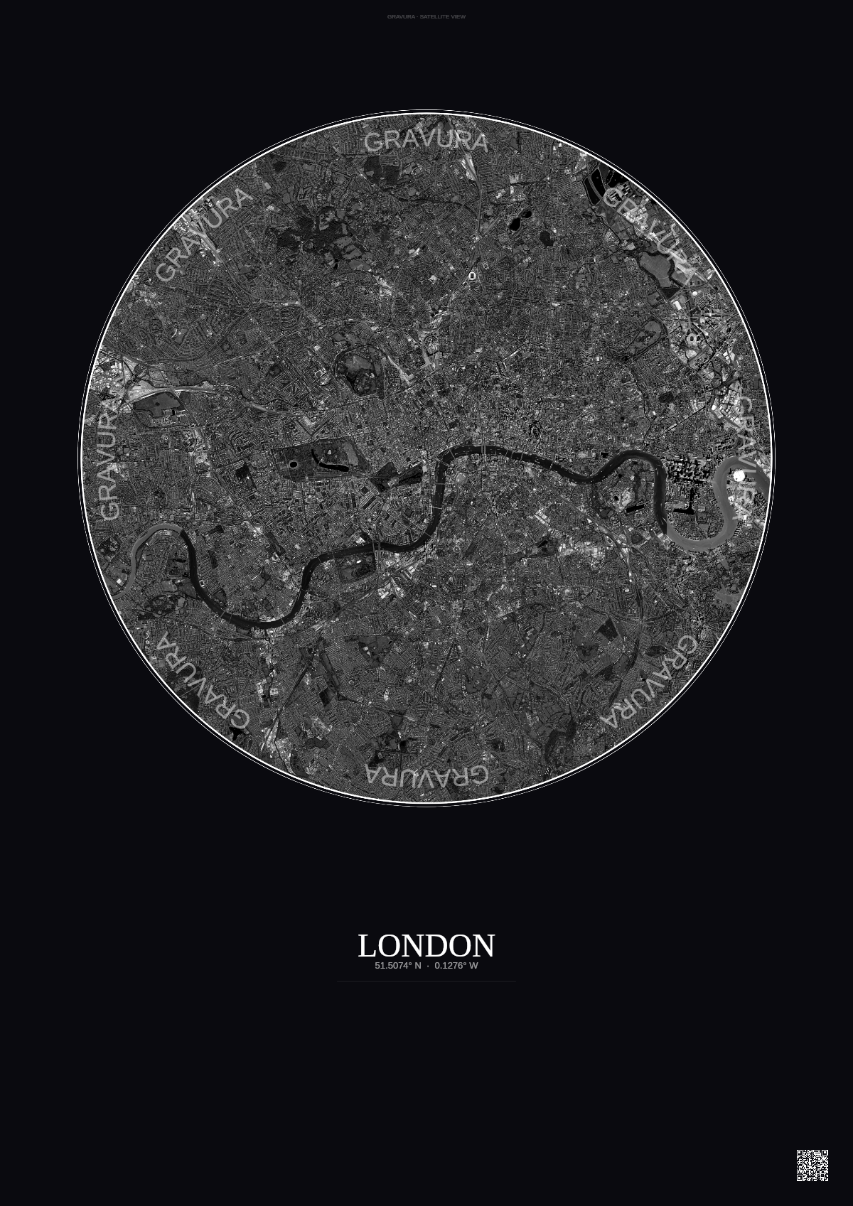 Affiche London – Poster vue satellite | Gravura – Fond foncé