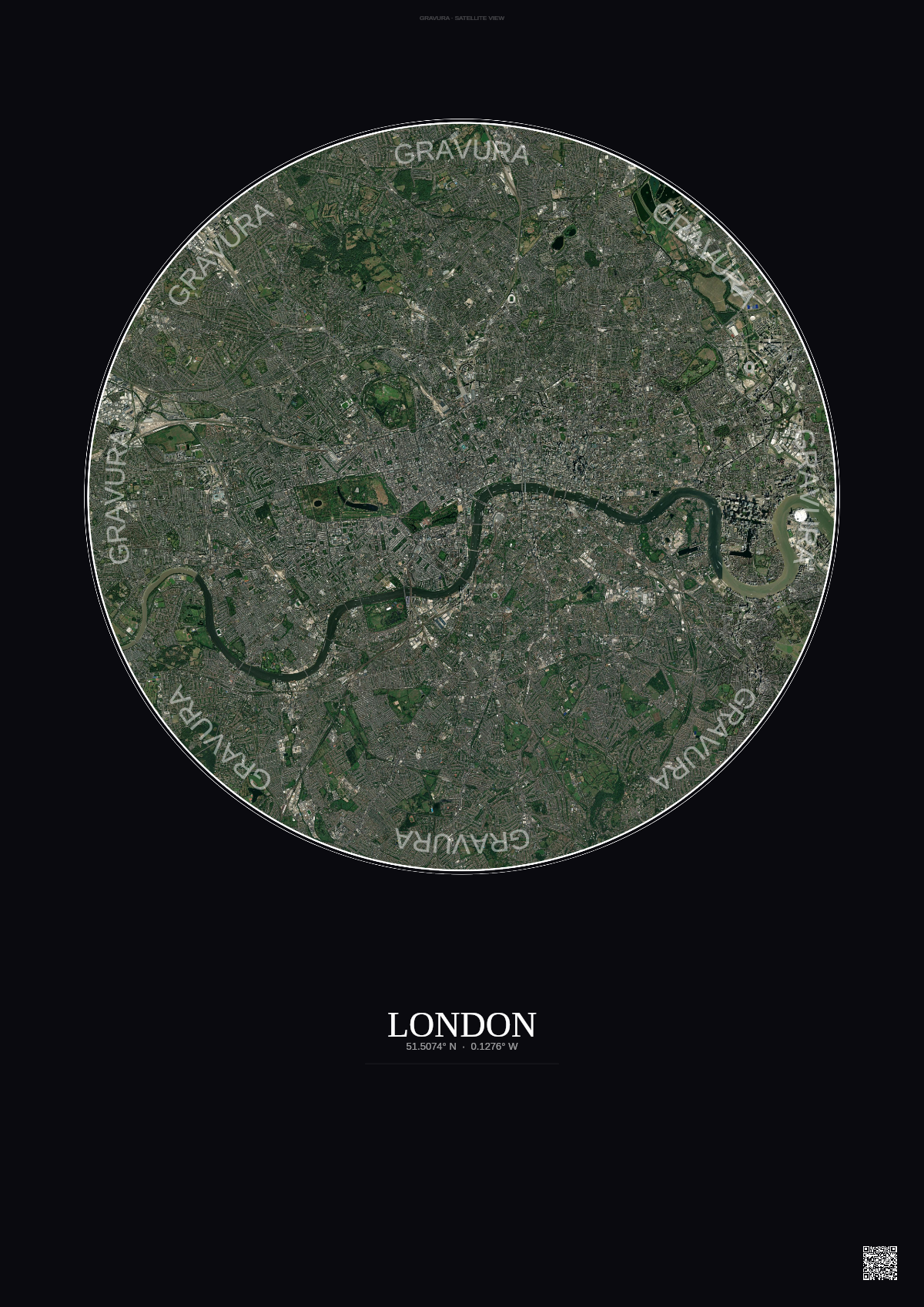 Affiche London – Poster vue satellite | Gravura – Fond foncé
