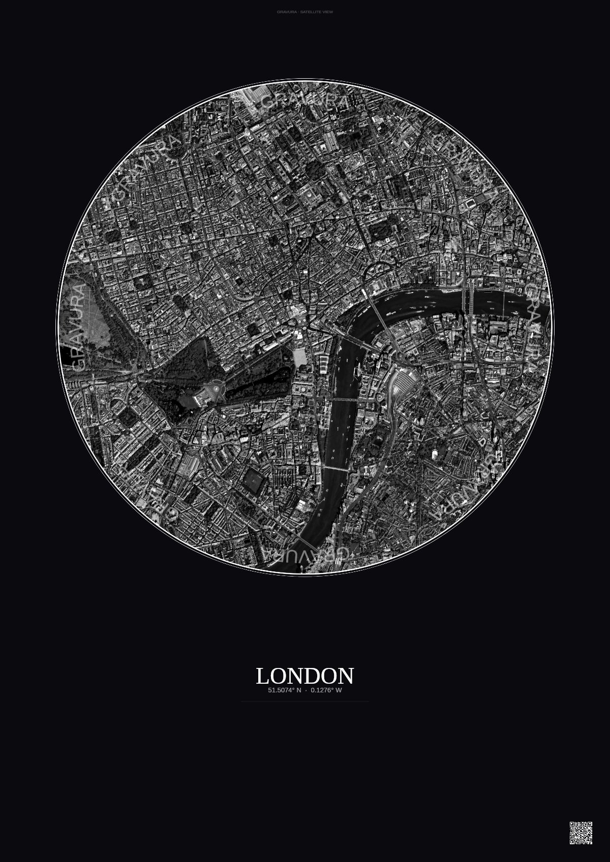 Affiche London – Poster vue satellite | Gravura – Fond foncé
