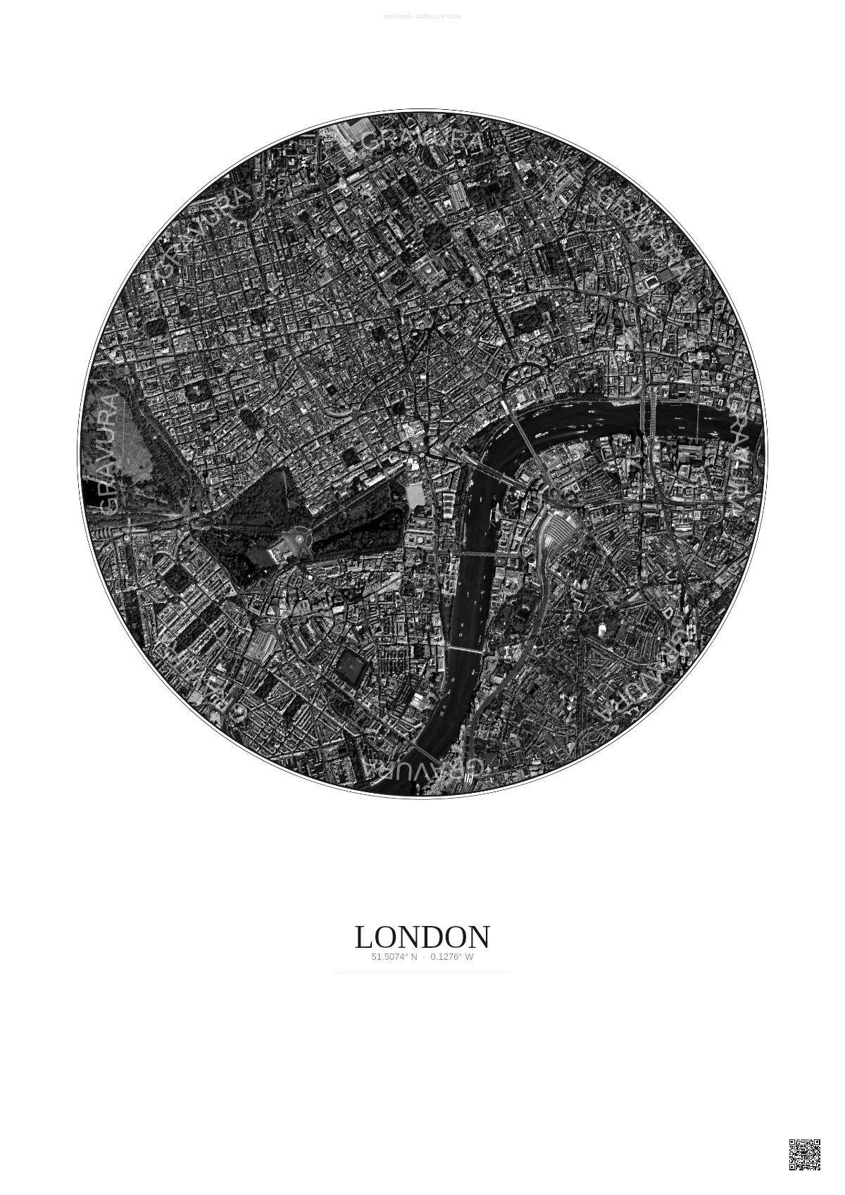 Affiche London – Poster vue satellite | Gravura – Fond clair