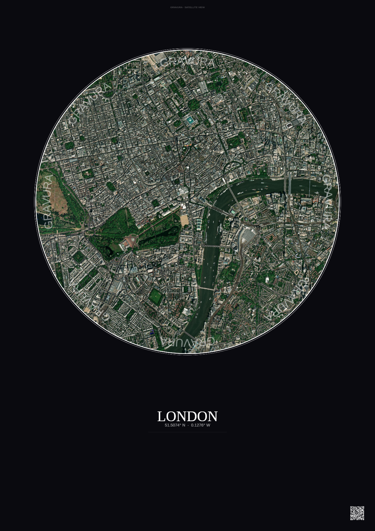 Affiche London – Poster vue satellite | Gravura – Fond foncé