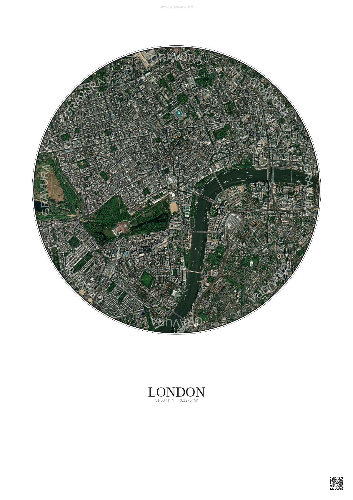 Affiche London – Poster vue satellite | Gravura – Fond clair