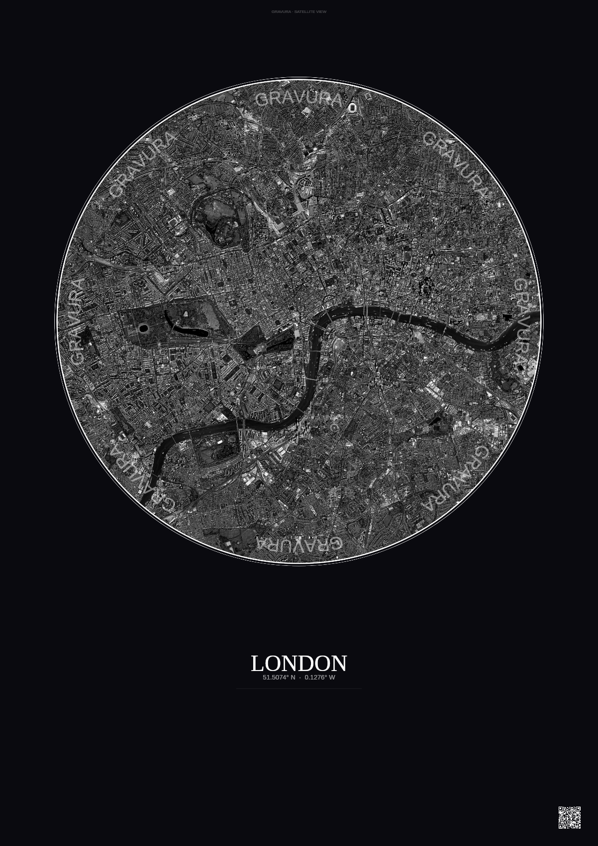 Affiche London – Poster vue satellite | Gravura – Fond foncé