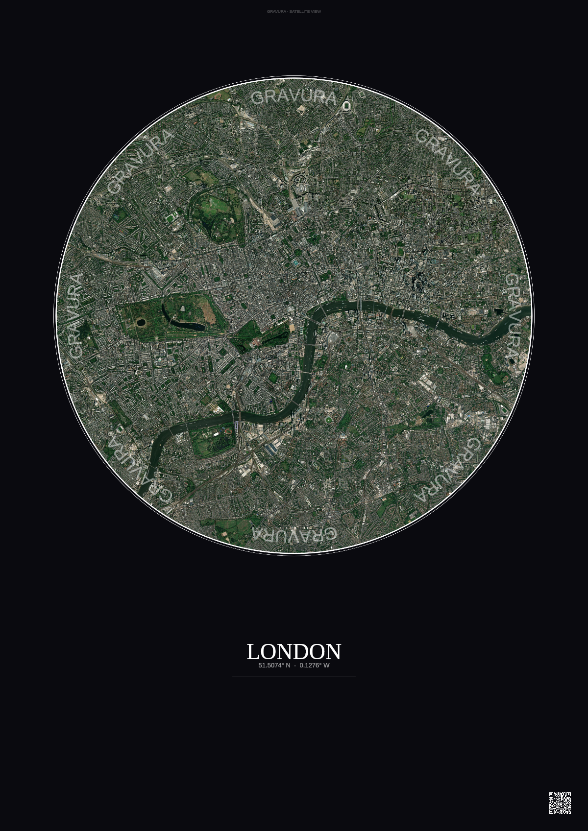 Affiche London – Poster vue satellite | Gravura – Fond foncé