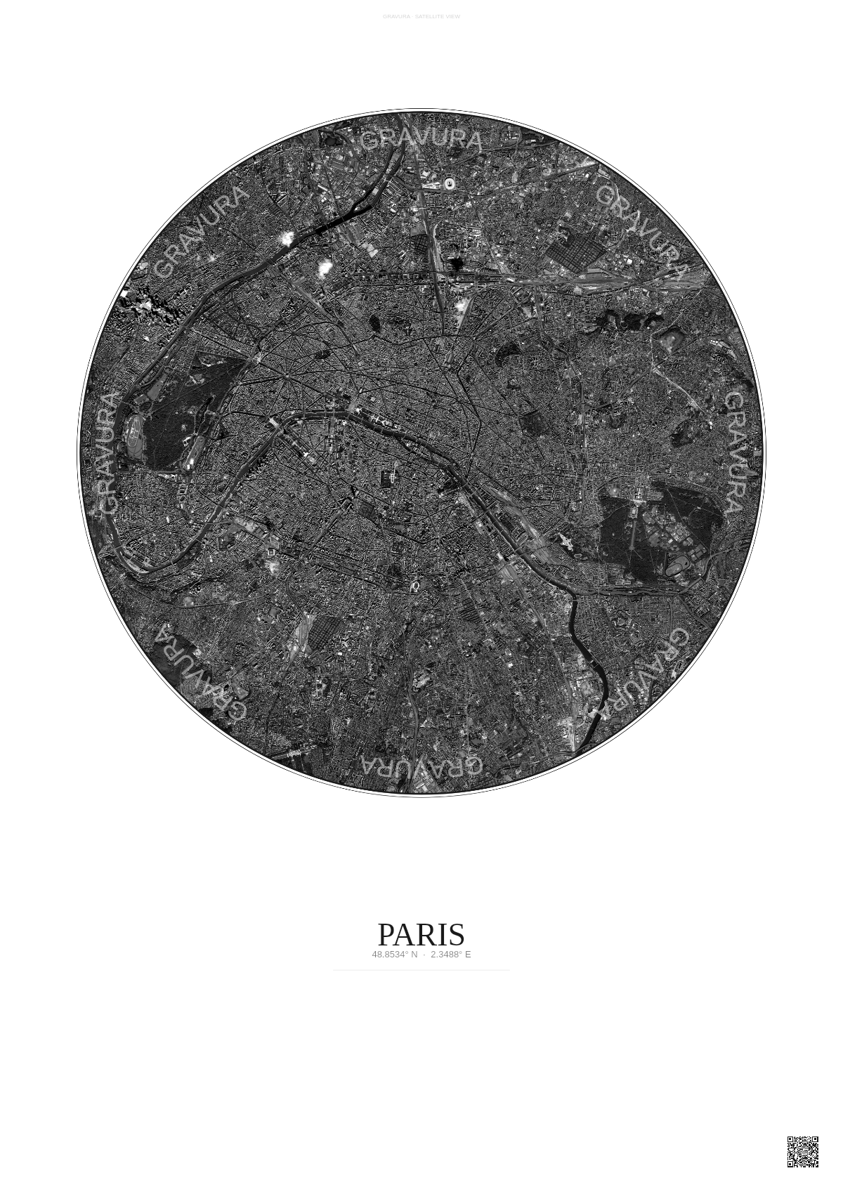 Affiche Paris – Poster vue satellite | Gravura – Fond clair