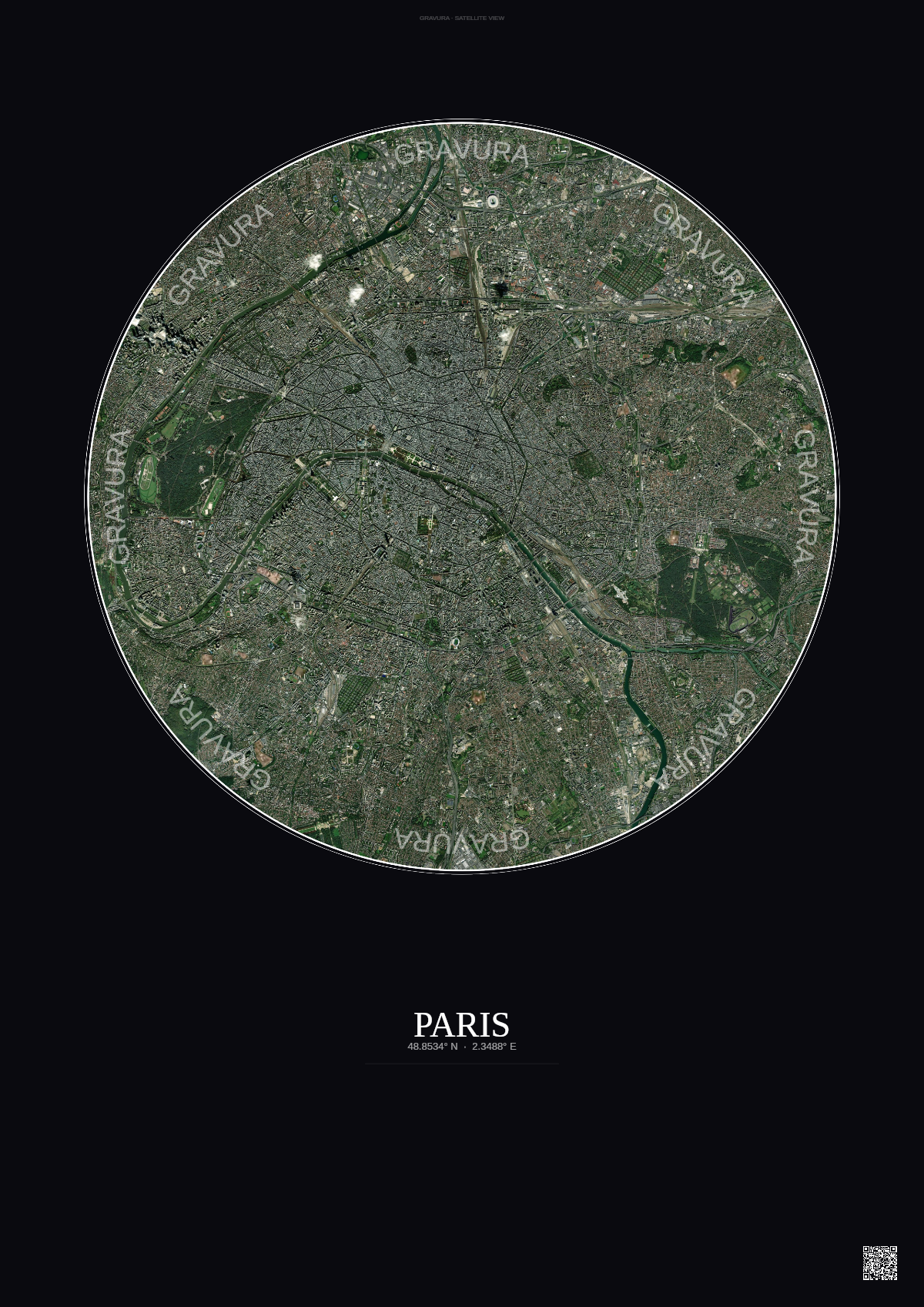 Affiche Paris – Poster vue satellite | Gravura – Fond foncé
