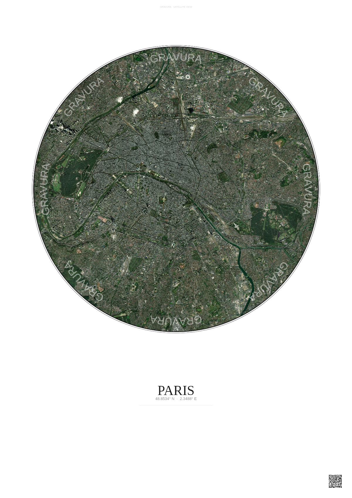Affiche Paris – Poster vue satellite | Gravura – Fond clair