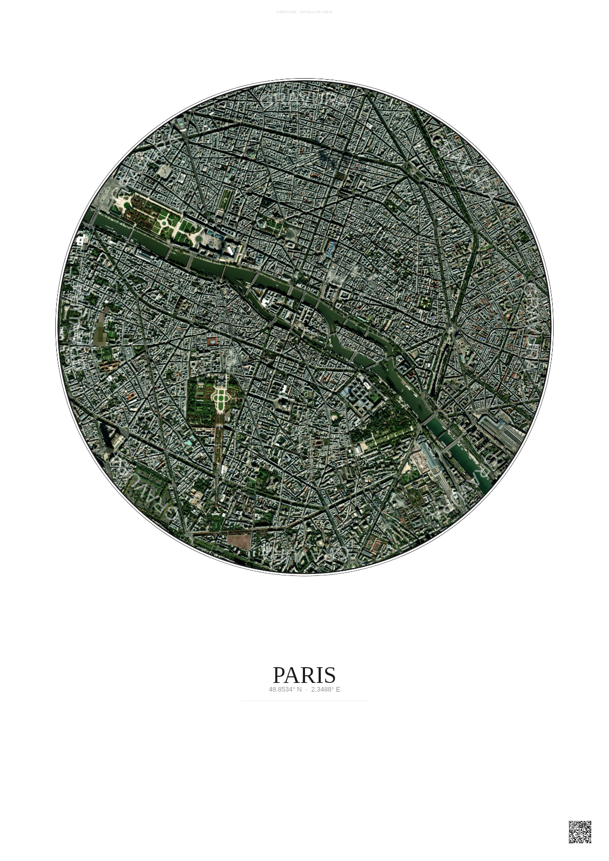 Affiche Paris – Poster vue satellite | Gravura – Fond clair