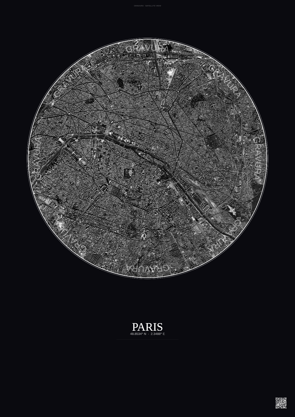 Affiche Paris – Poster vue satellite | Gravura – Fond foncé