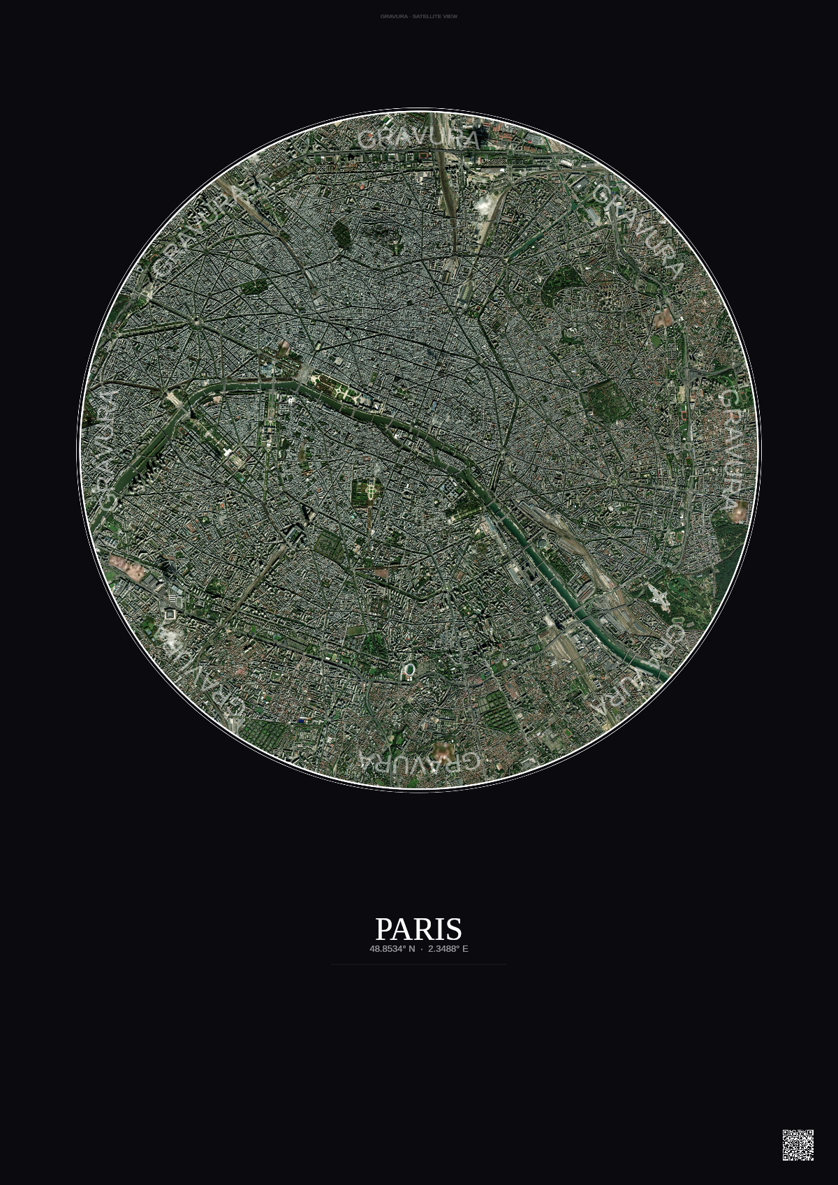 Affiche Paris – Poster vue satellite | Gravura – Fond foncé