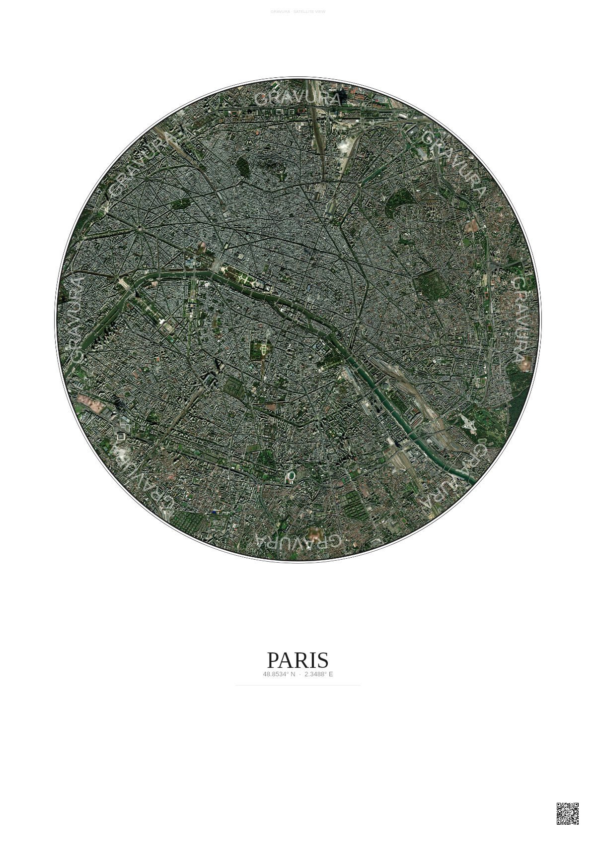 Affiche Paris – Poster vue satellite | Gravura – Fond clair