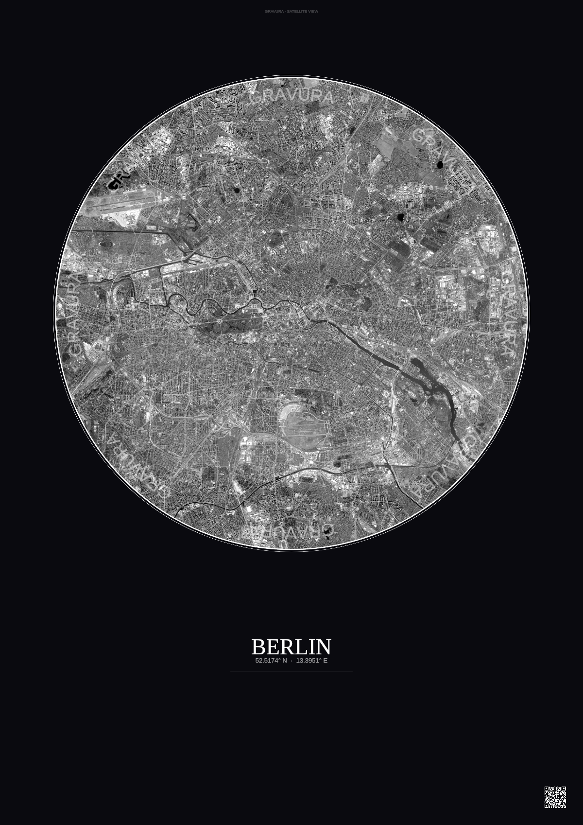 Affiche Berlin – Poster vue satellite | Gravura – Fond foncé