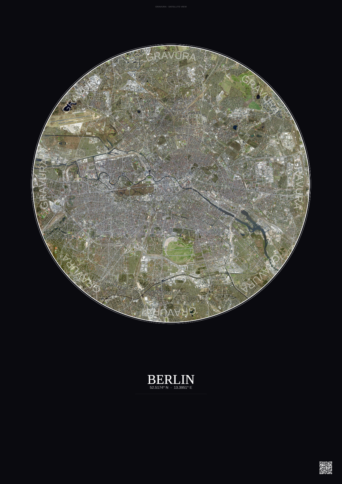 Affiche Berlin – Poster vue satellite | Gravura – Fond foncé