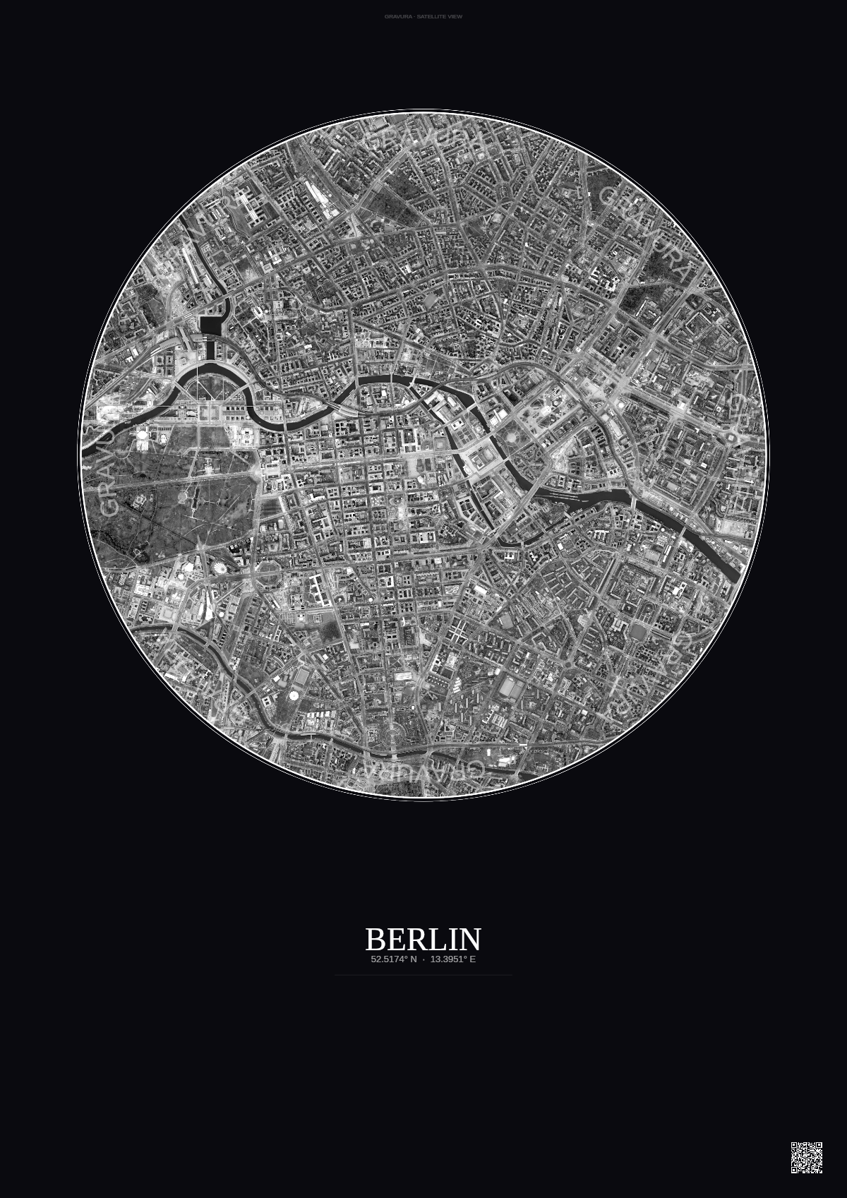 Affiche Berlin – Poster vue satellite | Gravura – Fond foncé