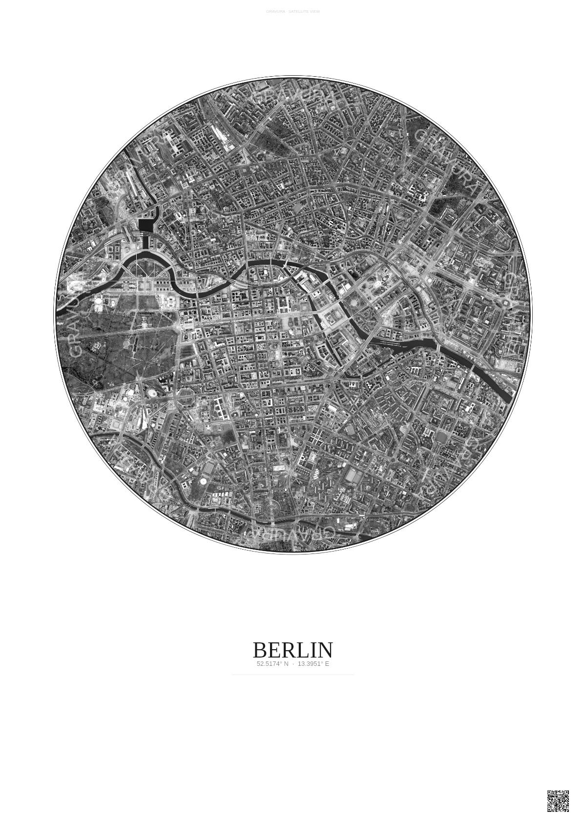 Affiche Berlin – Poster vue satellite | Gravura – Fond clair