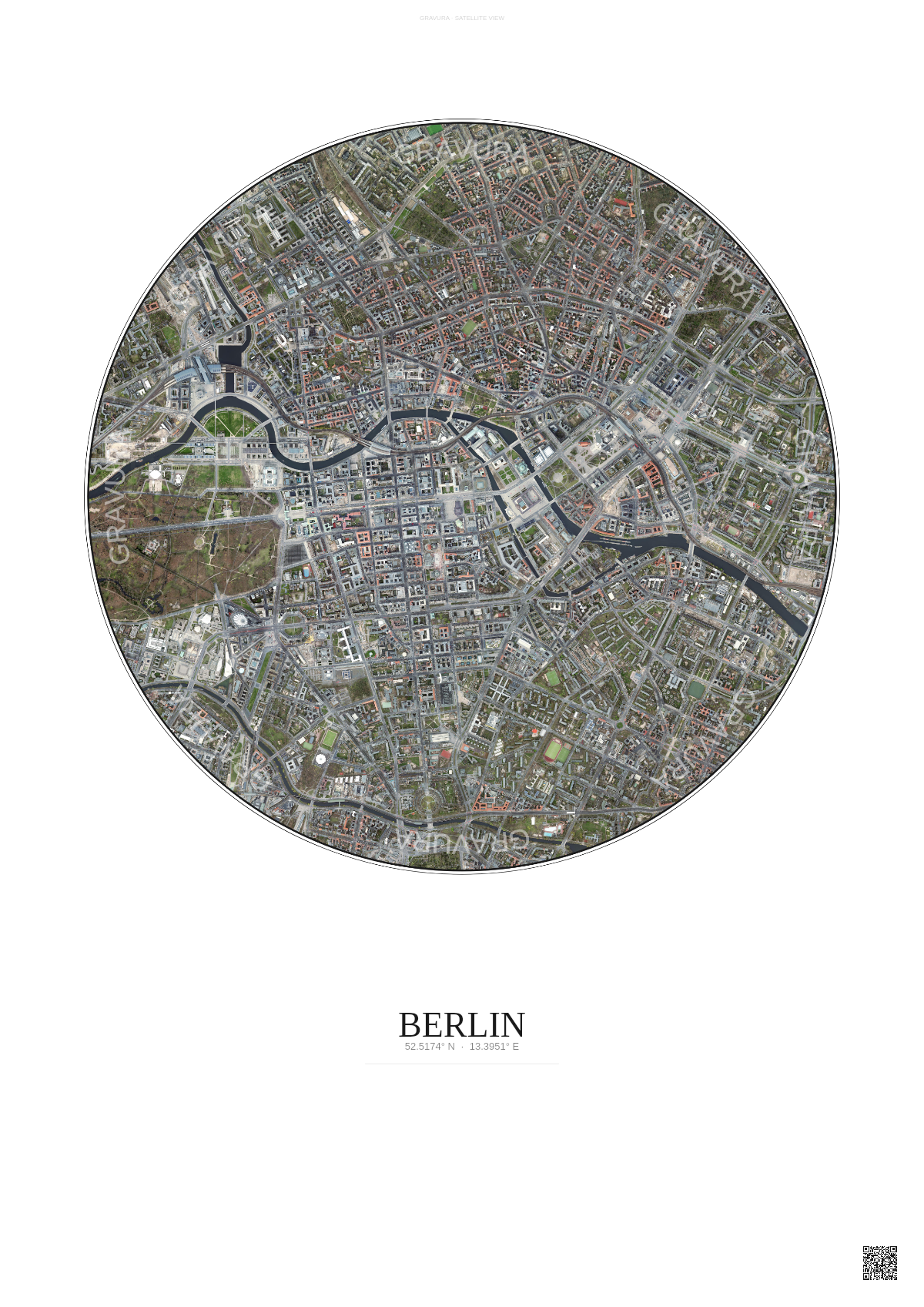 Affiche Berlin – Poster vue satellite | Gravura – Fond clair