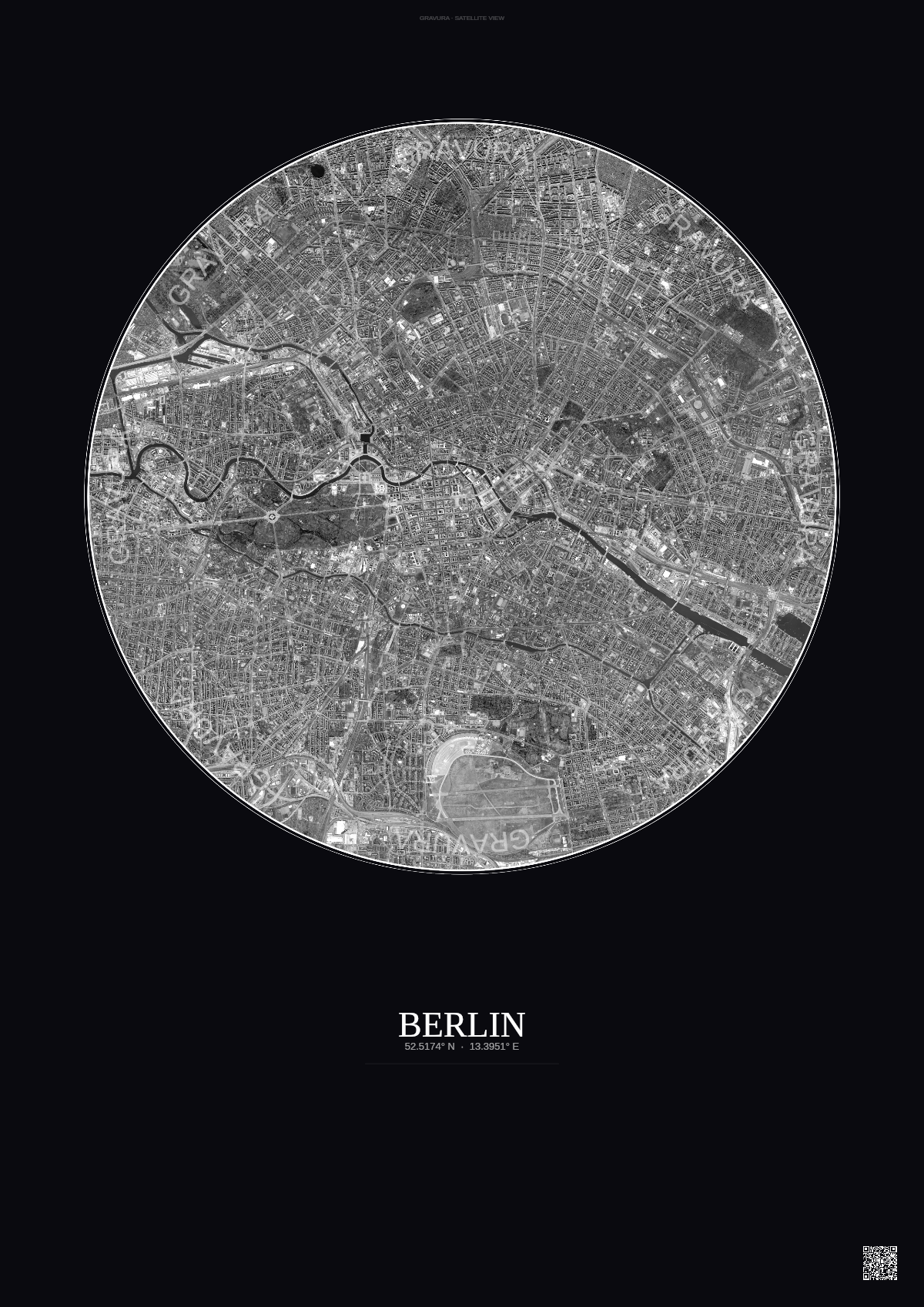 Affiche Berlin – Poster vue satellite | Gravura – Fond foncé