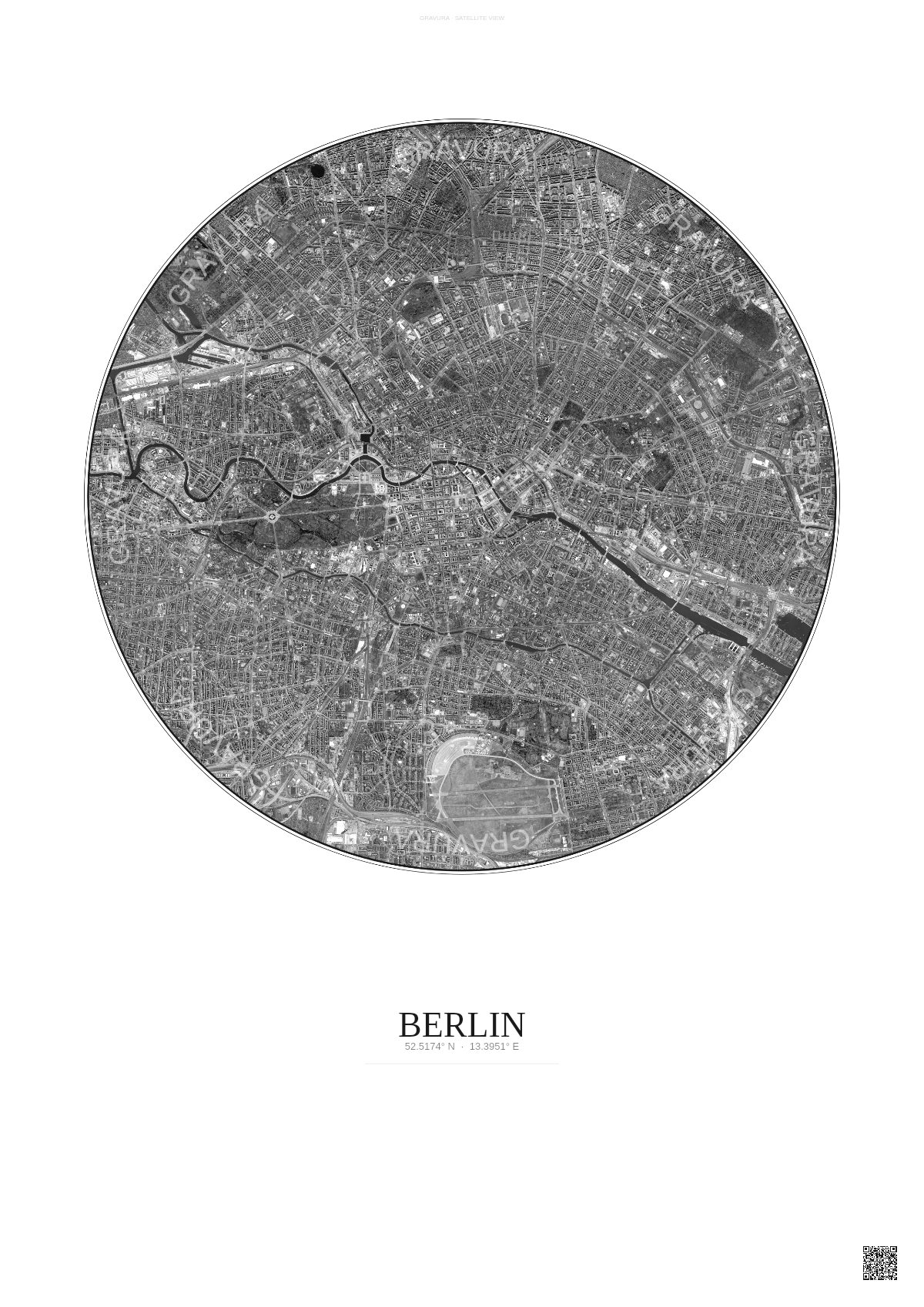 Affiche Berlin – Poster vue satellite | Gravura – Fond clair