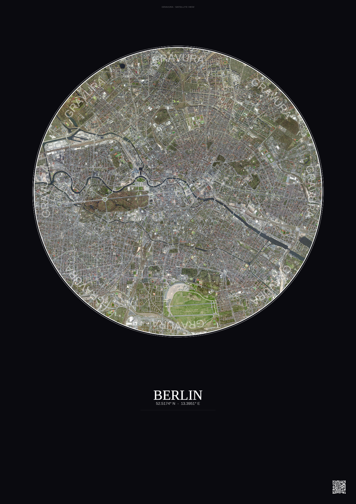 Affiche Berlin – Poster vue satellite | Gravura – Fond foncé