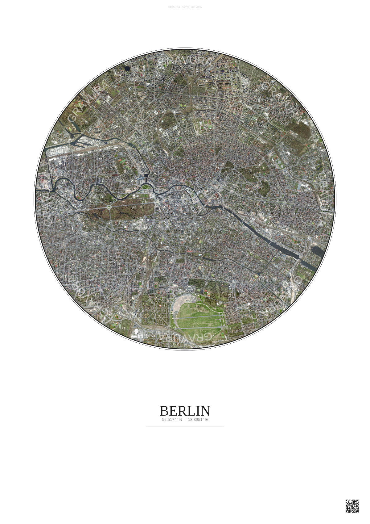 Affiche Berlin – Poster vue satellite | Gravura – Fond clair