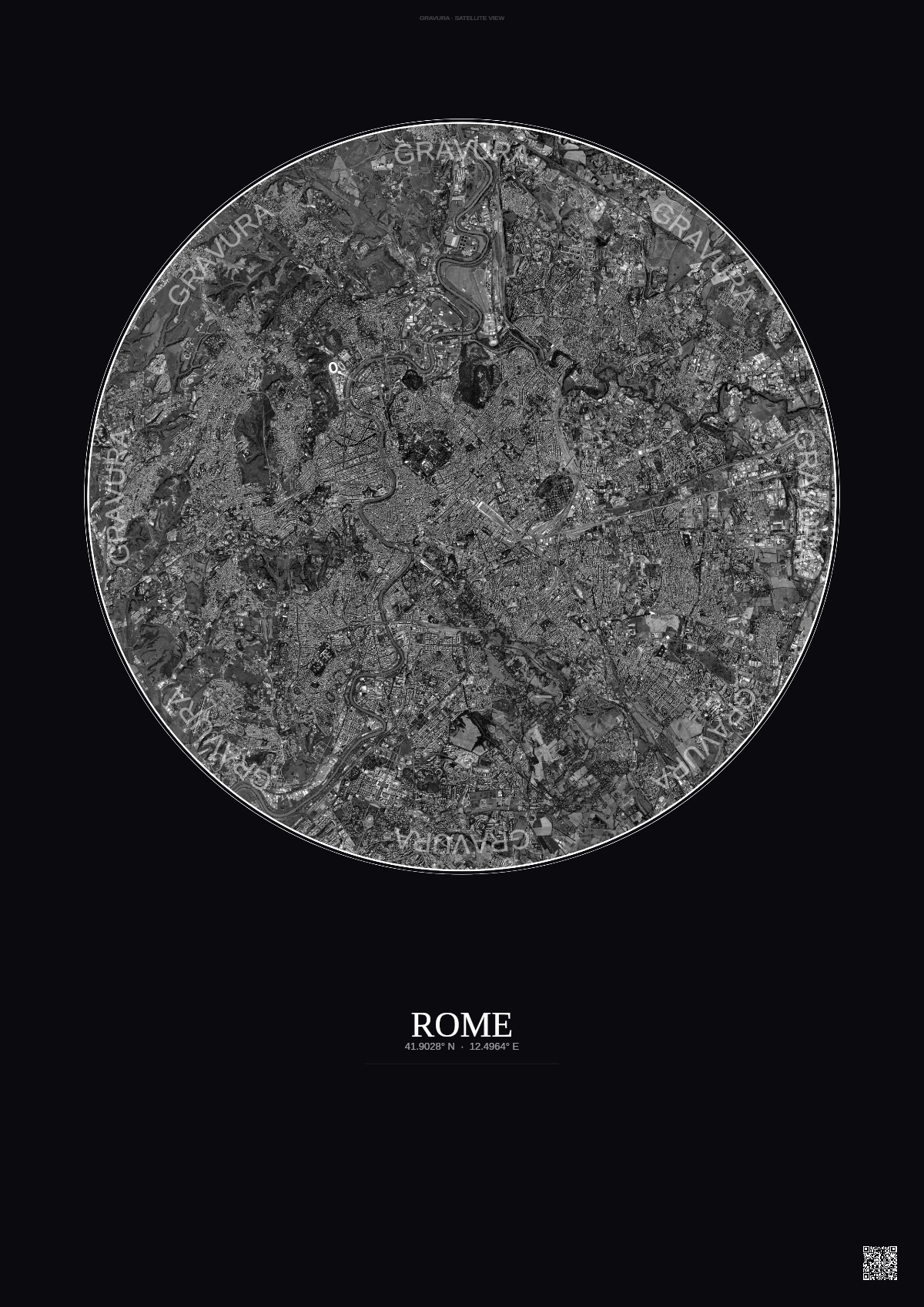 Affiche Rome – Poster vue satellite | Gravura – Fond foncé