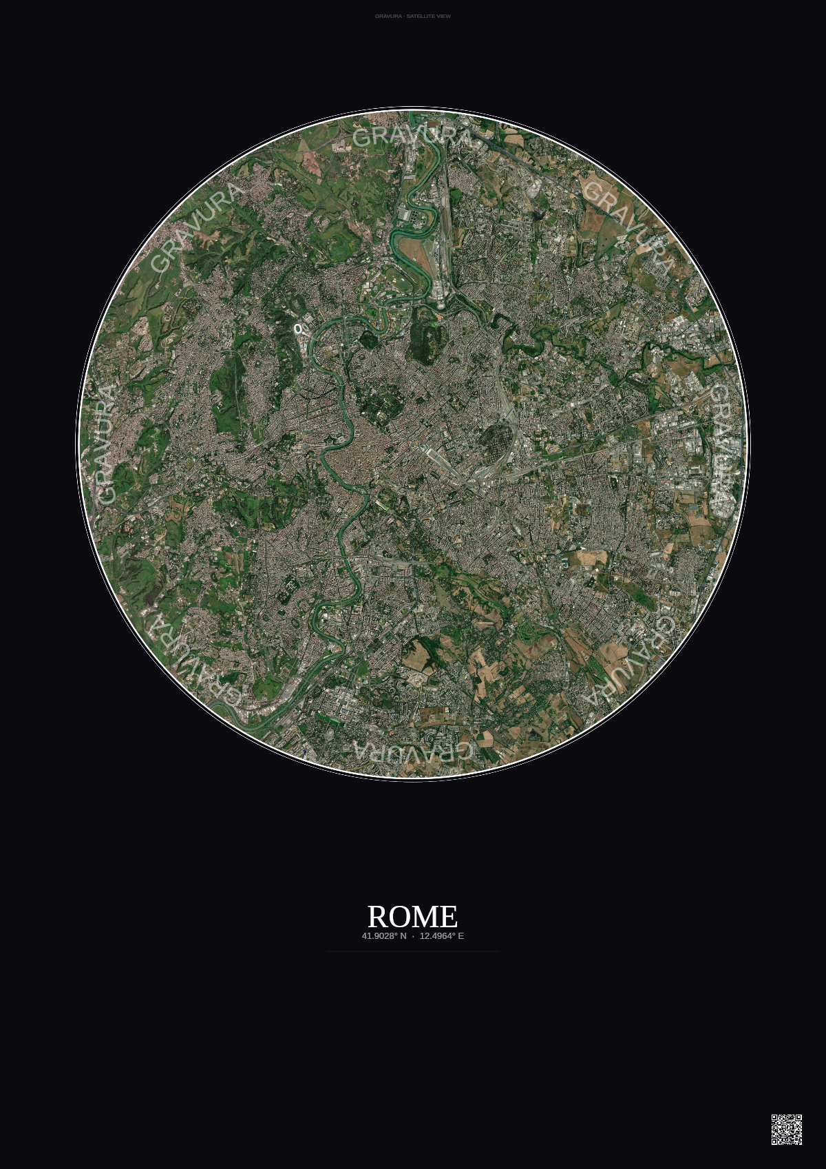 Affiche Rome – Poster vue satellite | Gravura – Fond foncé
