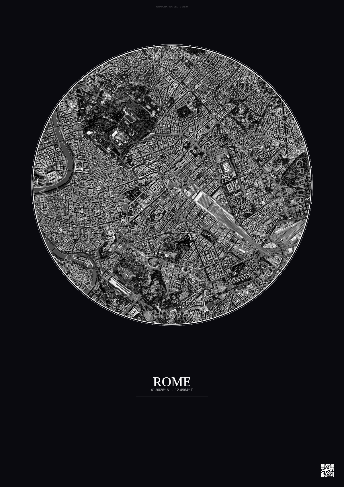 Affiche Rome – Poster vue satellite | Gravura – Fond foncé