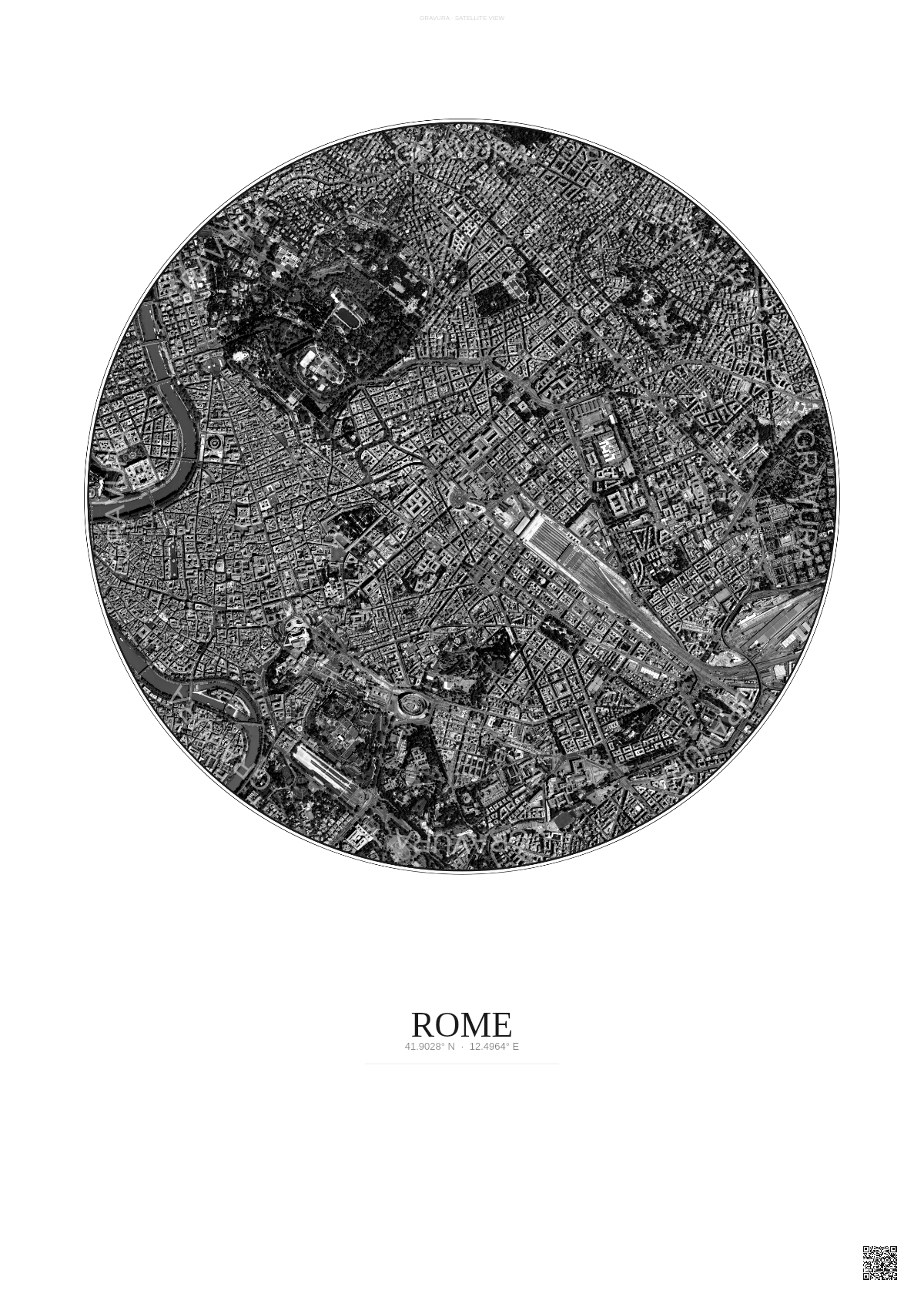 Affiche Rome – Poster vue satellite | Gravura – Fond clair