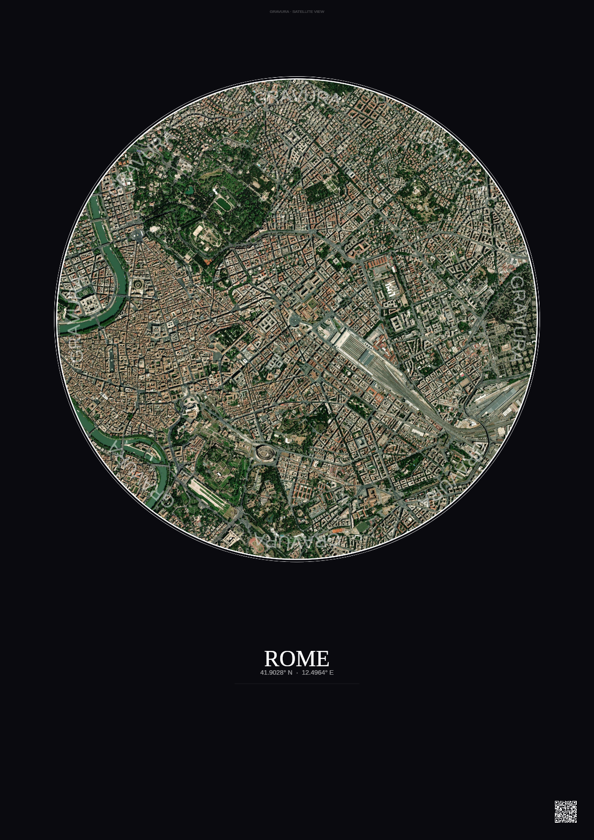 Affiche Rome – Poster vue satellite | Gravura – Fond foncé
